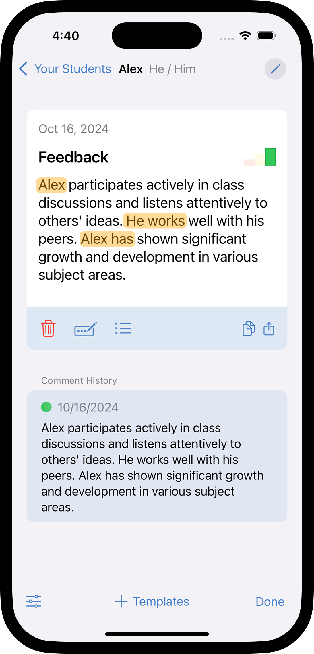 Owl Comments: Report Card Comment Generator Screenshot